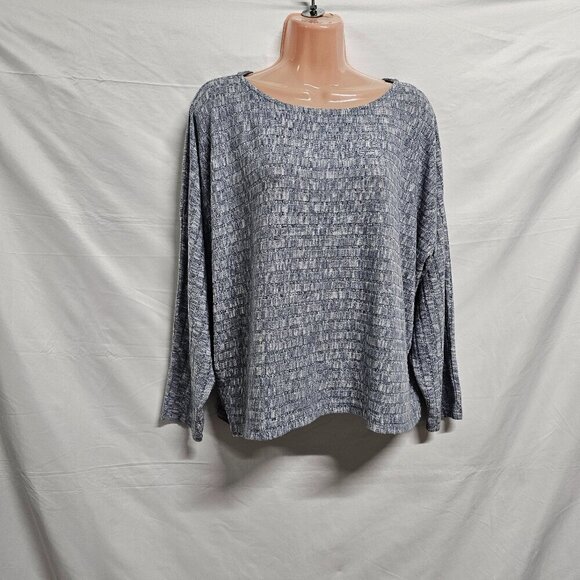 Johnny Was Calme Boat Neck Short Pullover Sweater Women Size L Blue Heathered - Picture 14 of 14